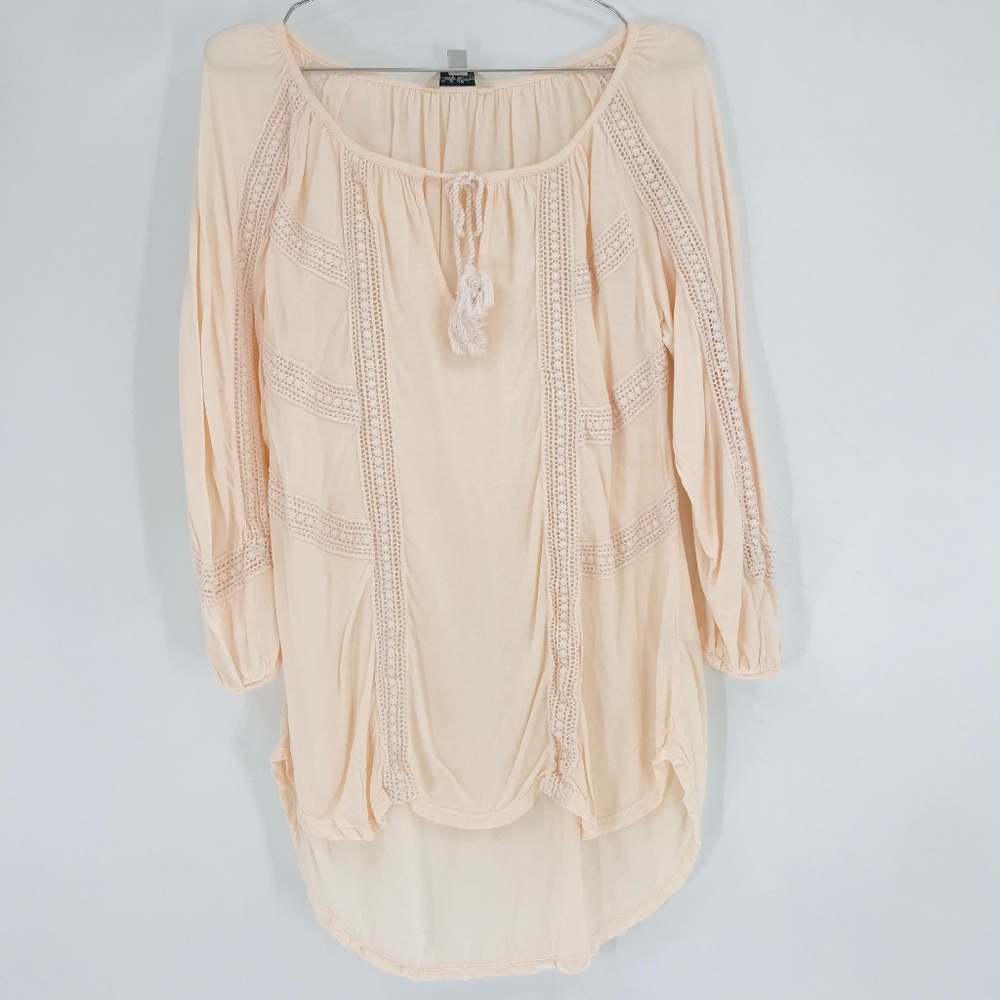 Lucky Brand 3/4 Sleeves Peasant Blouse Light Peach Blush Size Medium